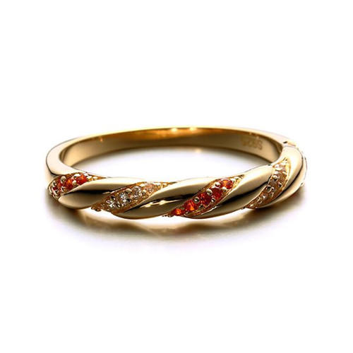 14K gold plated twisted ring band with red zircon supplier 925 sterling silver diamond finger rings for women factory wholesale china 